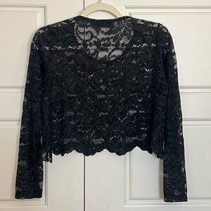 Sympli Black Floral Lace Long-Sleeve Crop Top
